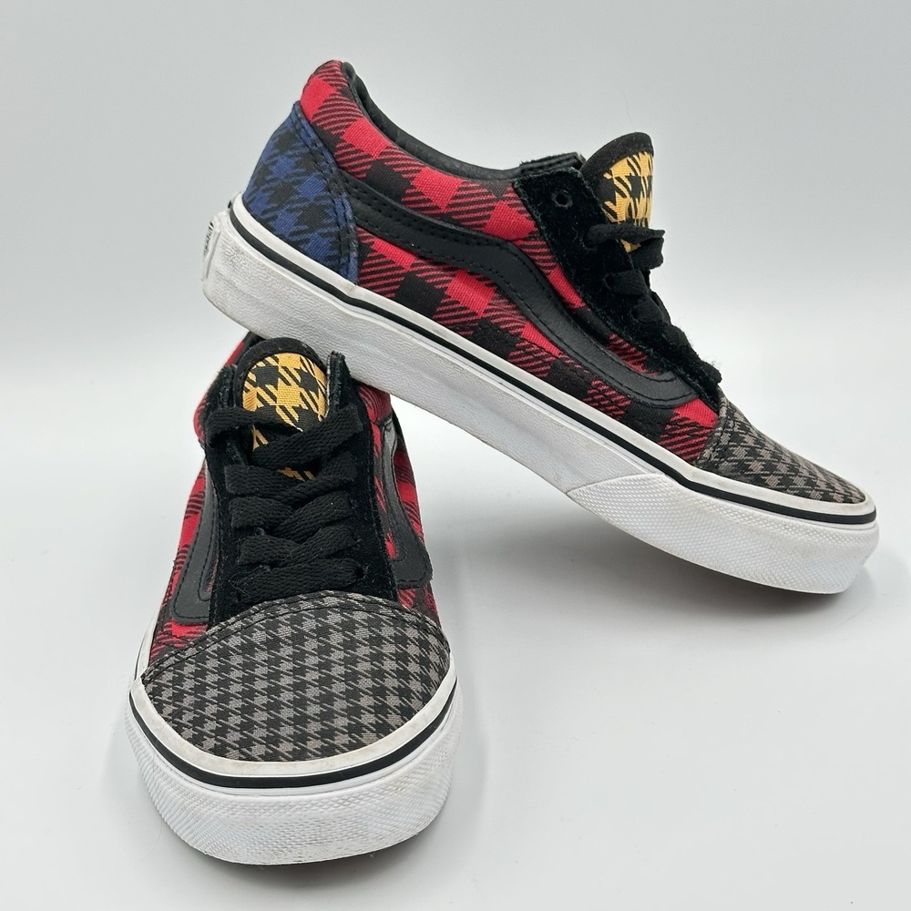 VANS What the Plaid Houndstooth Grey Red Black Blue Shoes Boys Youth Size 13